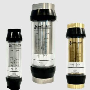 Variable area flow meter (rotameter) installed on vertical pipeline measuring liquid flow rate with floating indicator
