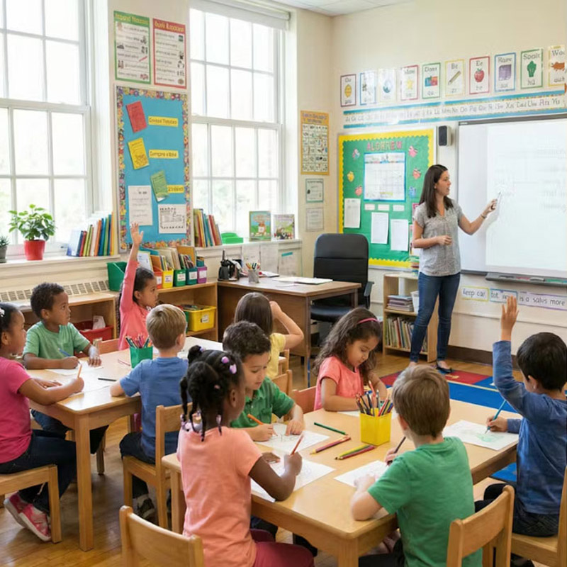 Air quality monitoring sensor installed in commercial HVAC system measuring CO2, temperature, and indoor air conditions